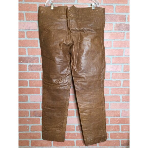 Vintage Brown Leather Pants Adjustable Buckle Straps Lined Size 42 Western - Picture 3 of 5
